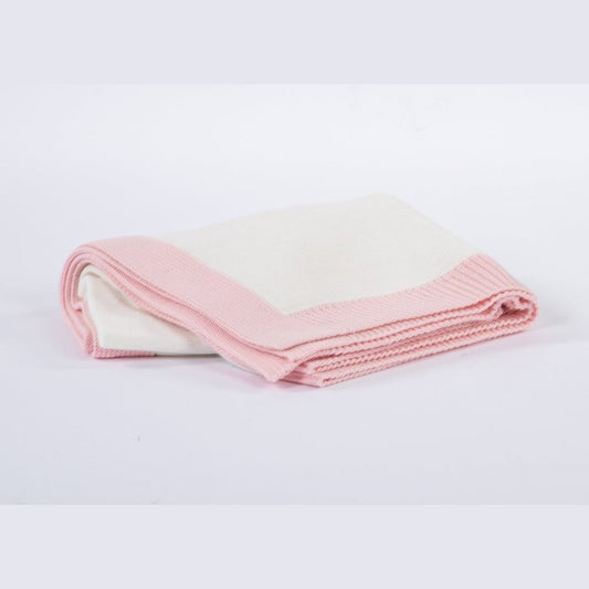 Jersey Knit Blanket with Contrast Rib Border - Pink