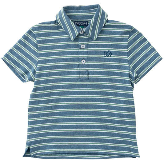 Short Sleeve Polo - Copen Blue Frosty Spruce Stripe