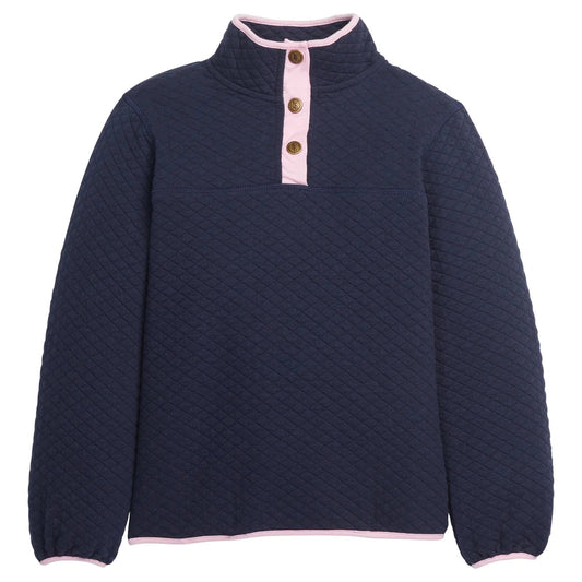 Classic Quilted Pullover - Navy/Light Pink