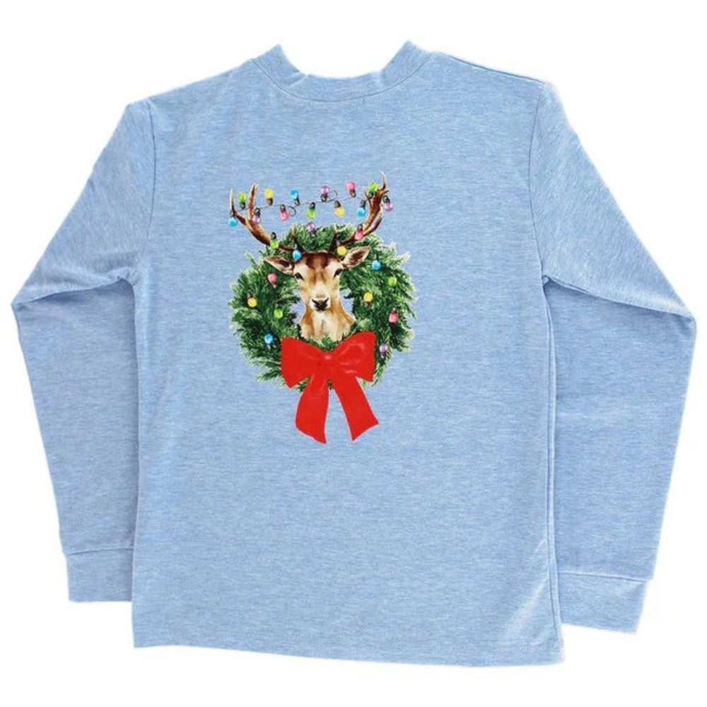 Christmas Buck on Blue Long Sleeve Shirt