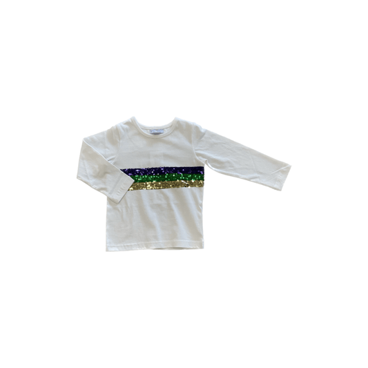 Sequin Striped Mardi Gras Crew Neck Shirt