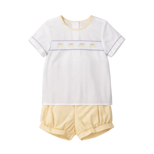 Wyatt Banded Short Set, Yellow Tiger Stripe