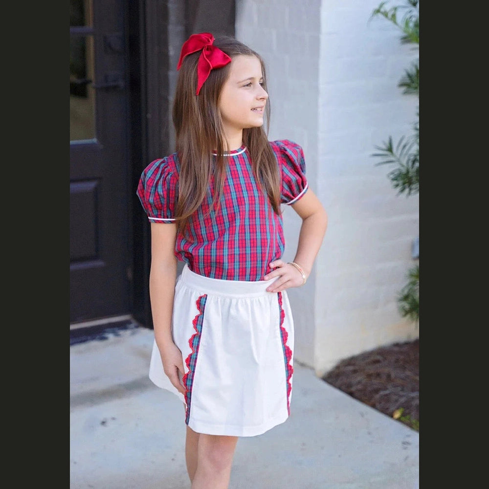 Kate Skirt Set - White Cord, Red Christmas Plaid