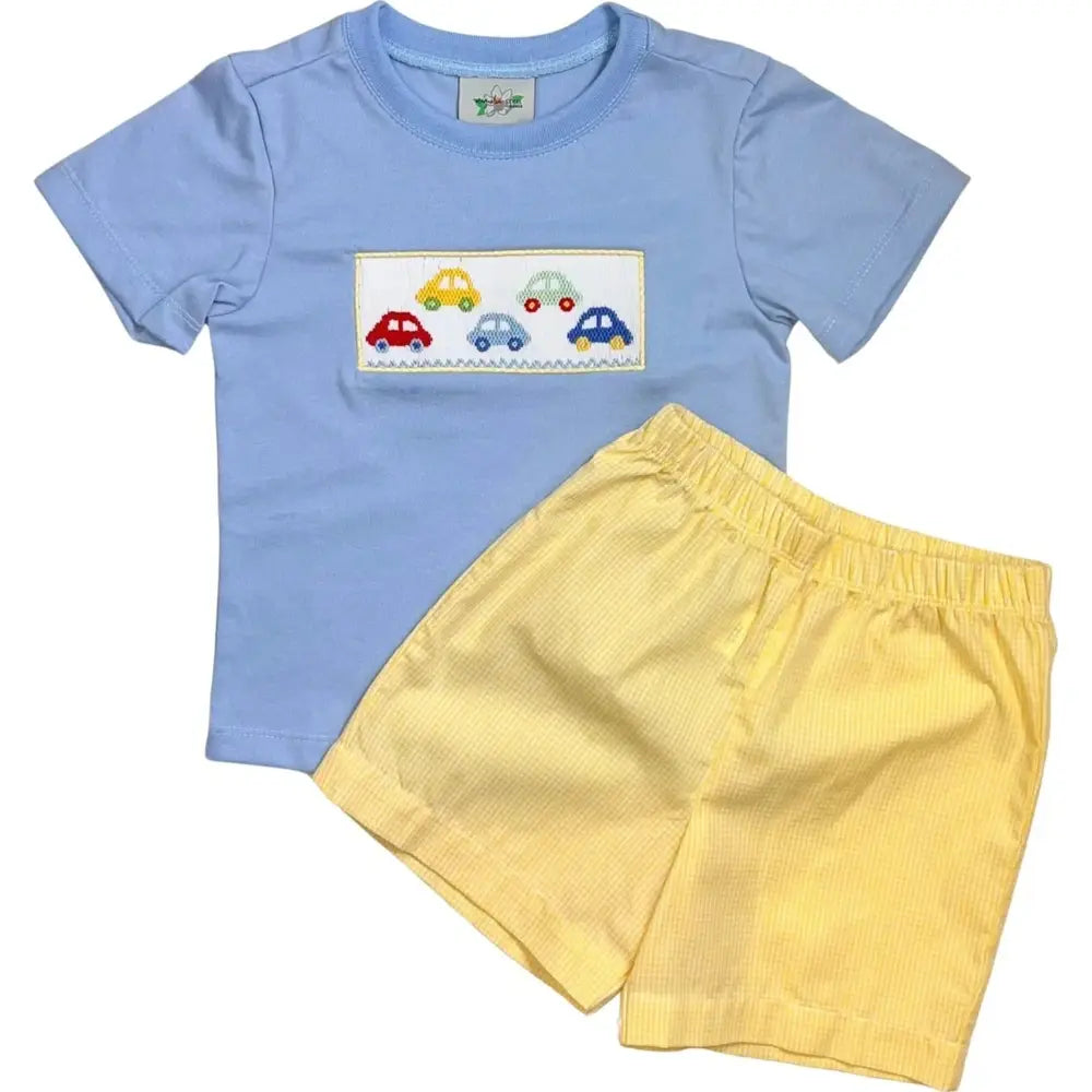 Yellow Car Smock Short Set