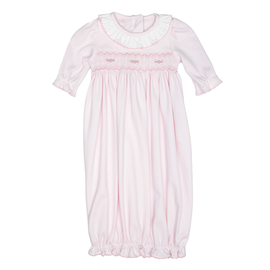 SMOCKED KNIT GOWN - PINK