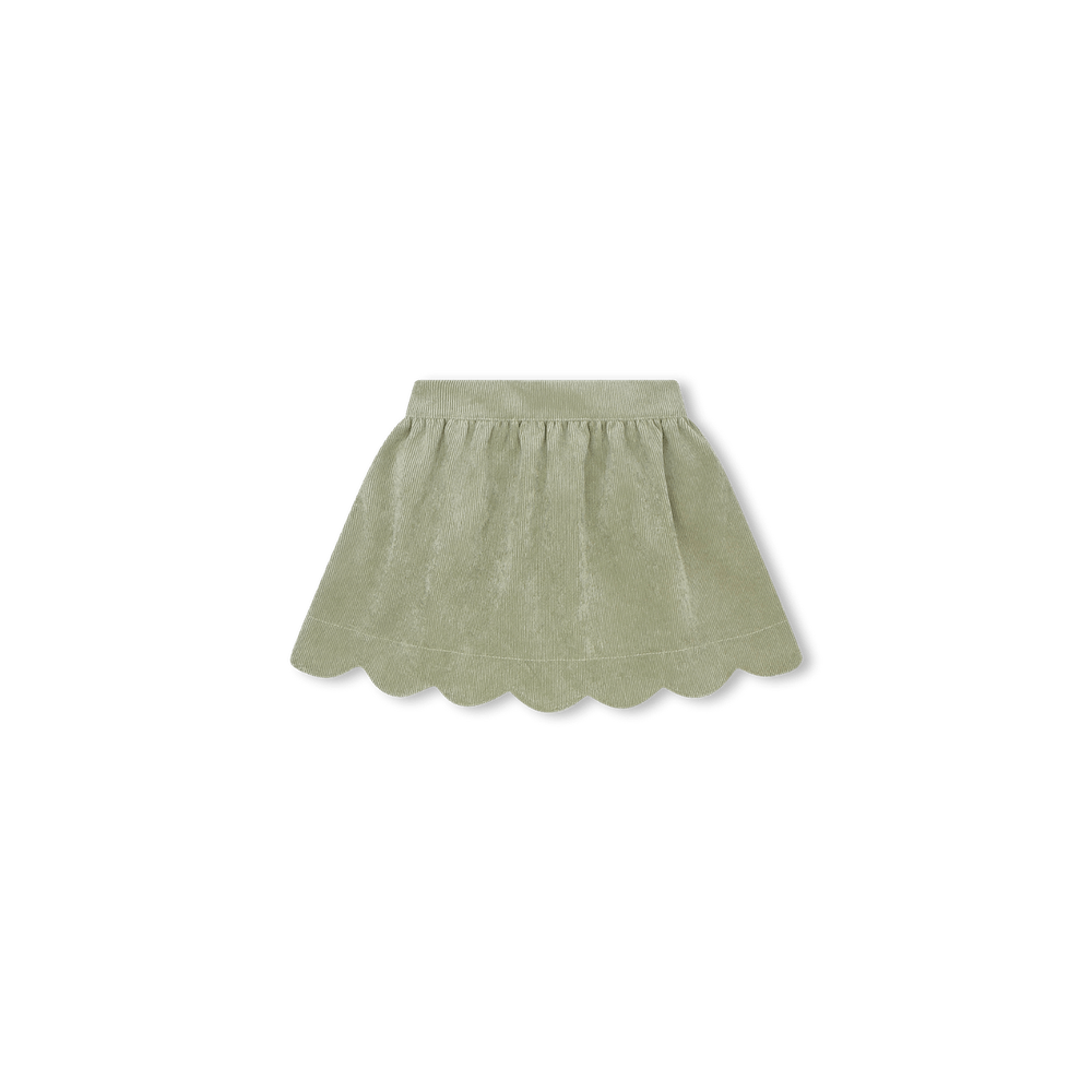 Susie Scallop Skirt - Green Sweetgrass Corduroy