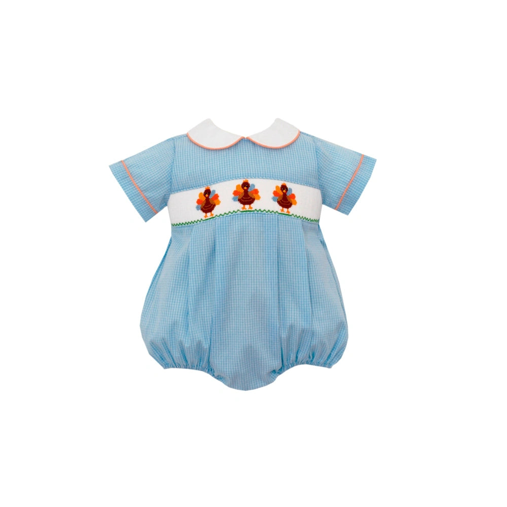 Turkey Smocked Bubble - Light Blue Micro Check