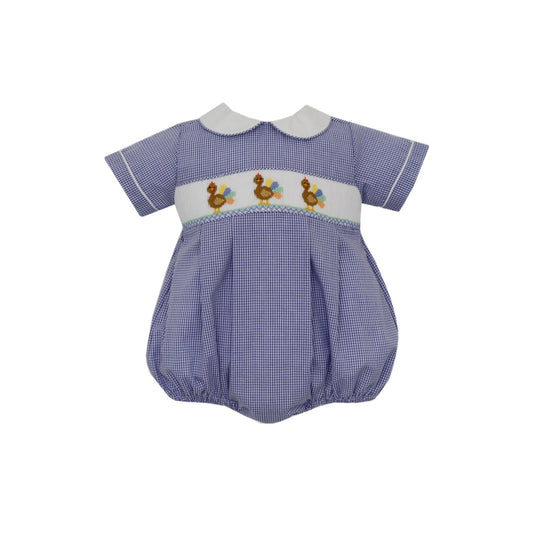 Turkey Smocked Bubble  - Navy Gingham