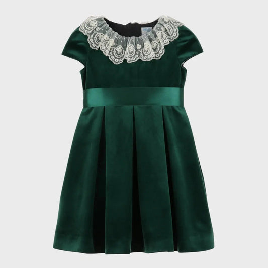 Velvet Bow Dress - Green