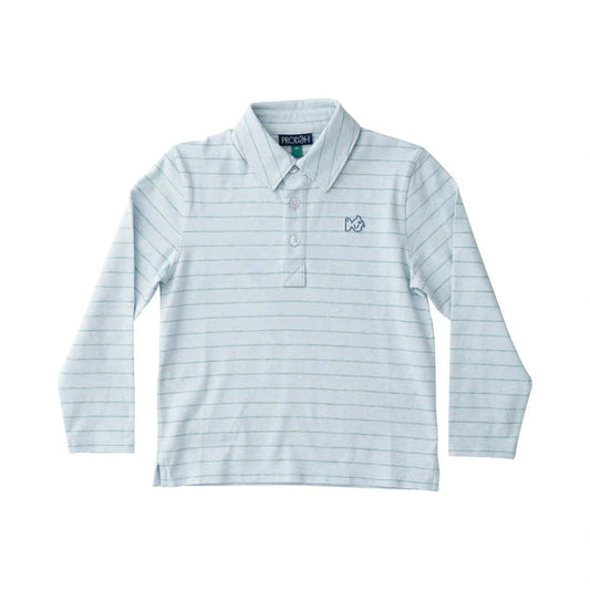 Long Sleeve Polo - Ice Water Blue Surf Stripe