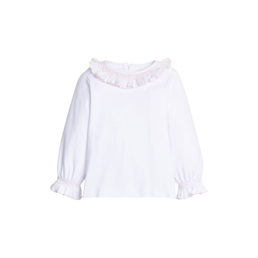 Smocked Madeline Blouse - White with Light Pink