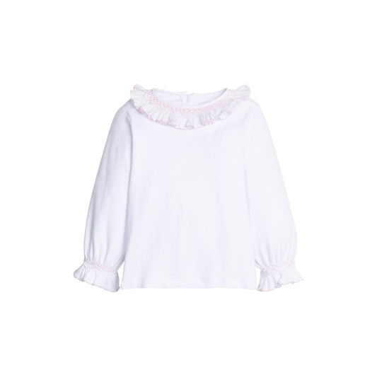 Smocked Madeline Blouse - White with Light Pink