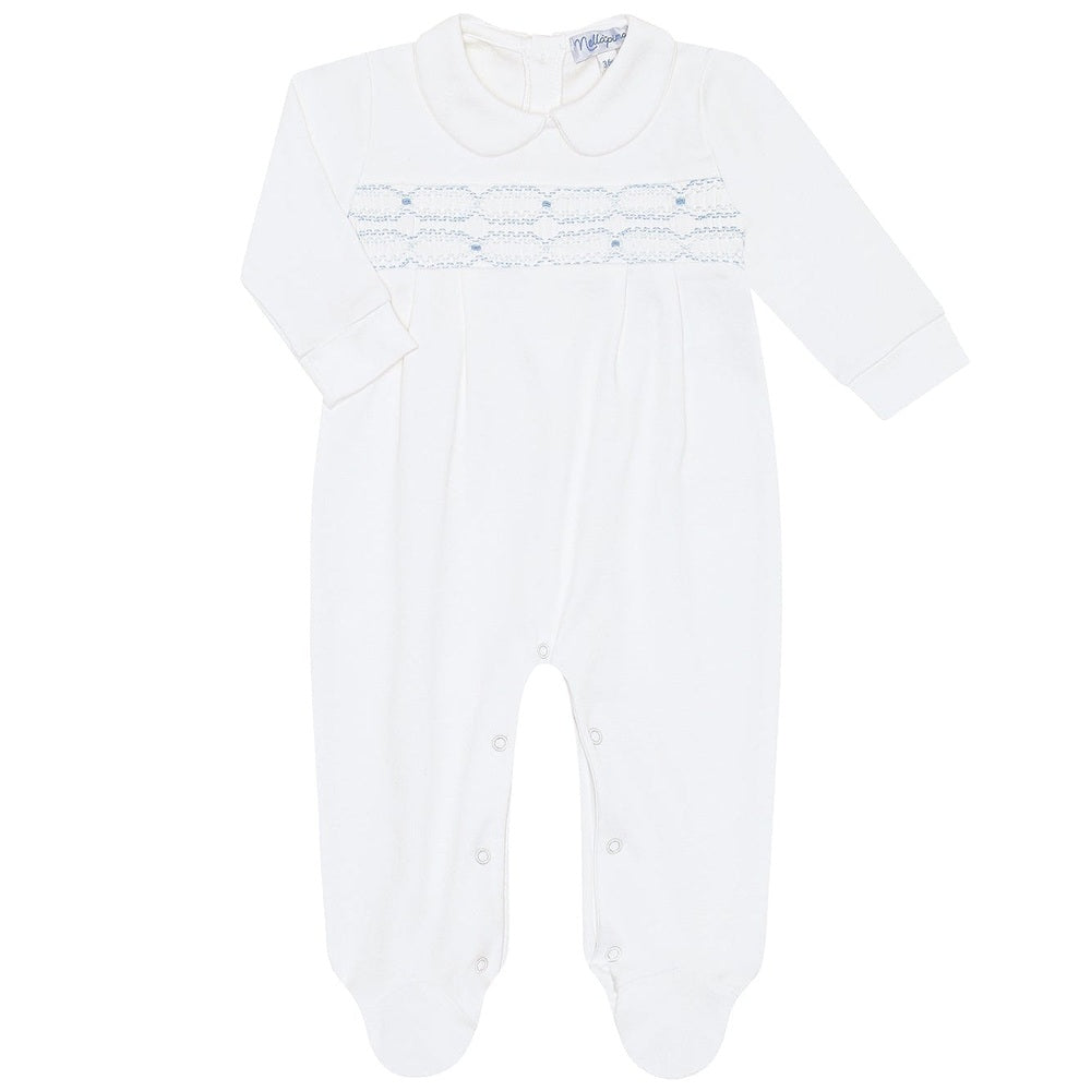 Signature Smocked Footie - White/Blue
