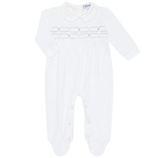 Signature Smocked Footie - White/Blue